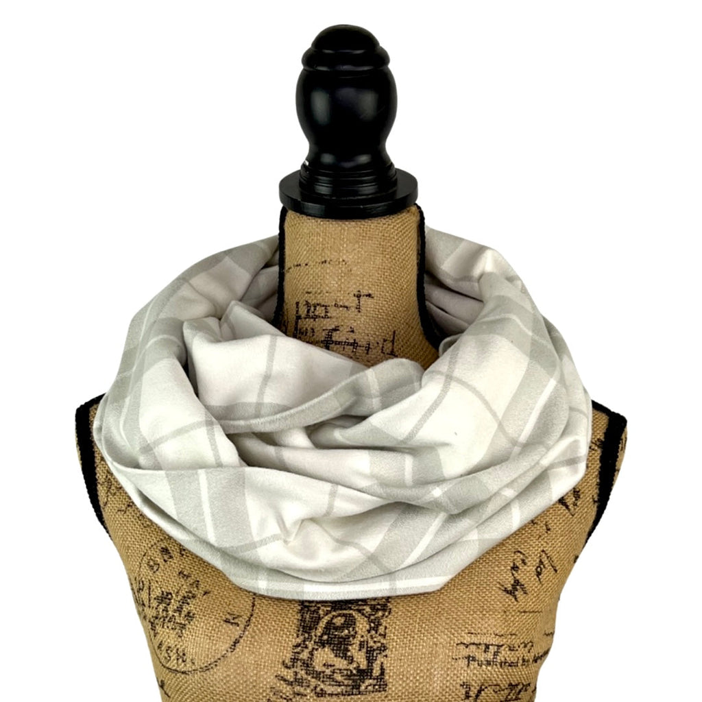 Marshmallow White and Soft Grey 100% Organic Cotton Plaid Infinity and Blanket Scarves