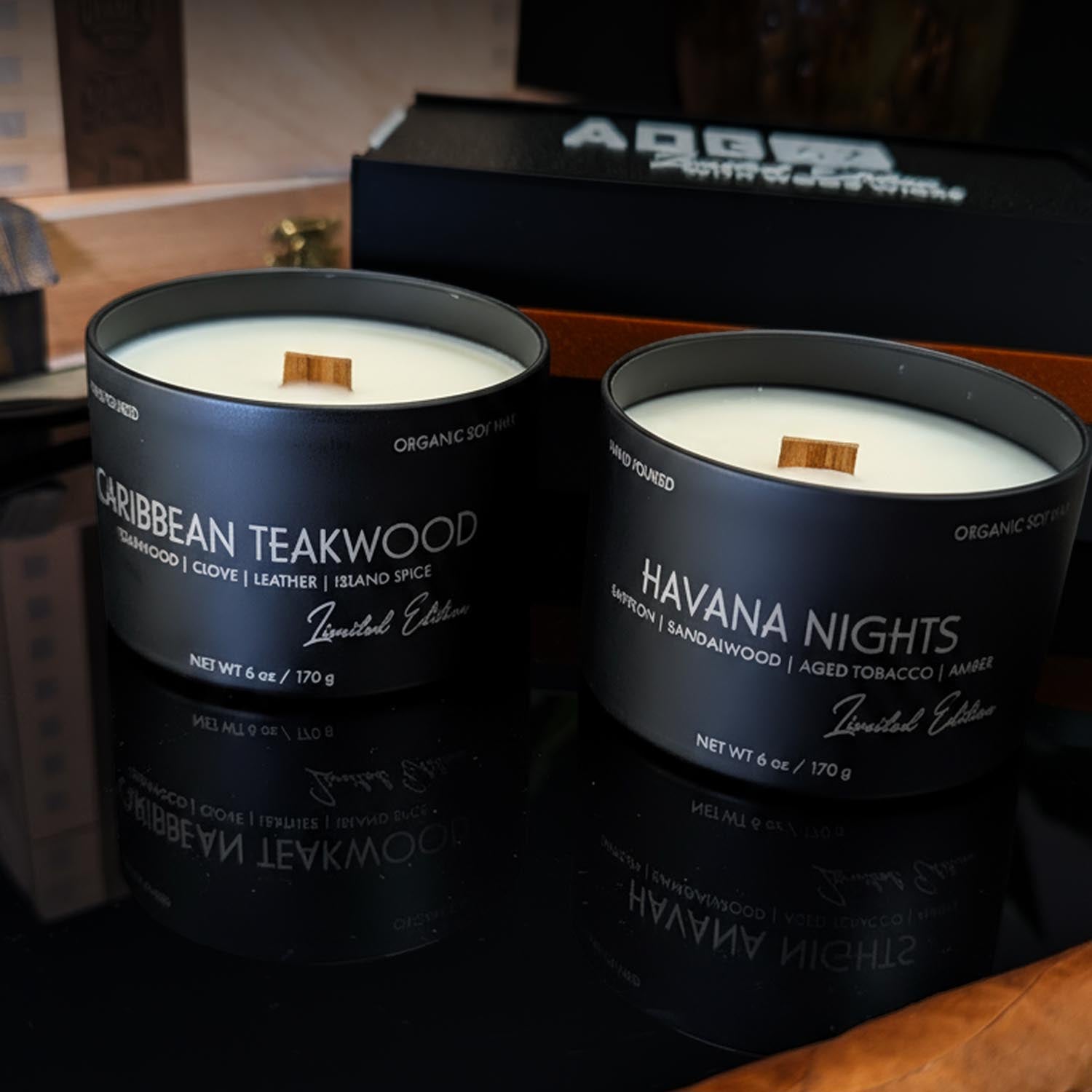 2 Wood Wick Candle Set for Men | Masculine Scent | Storage & Gift Box