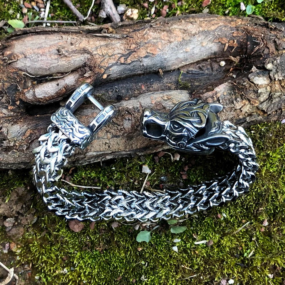 Vikings Wolf Head Stainless Steel Punk Link Bracelet
