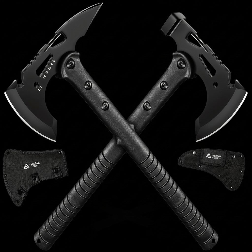 Camping Axe Set 4 Piece Tactical Hatchet Set with 2 Canvas Sheaths