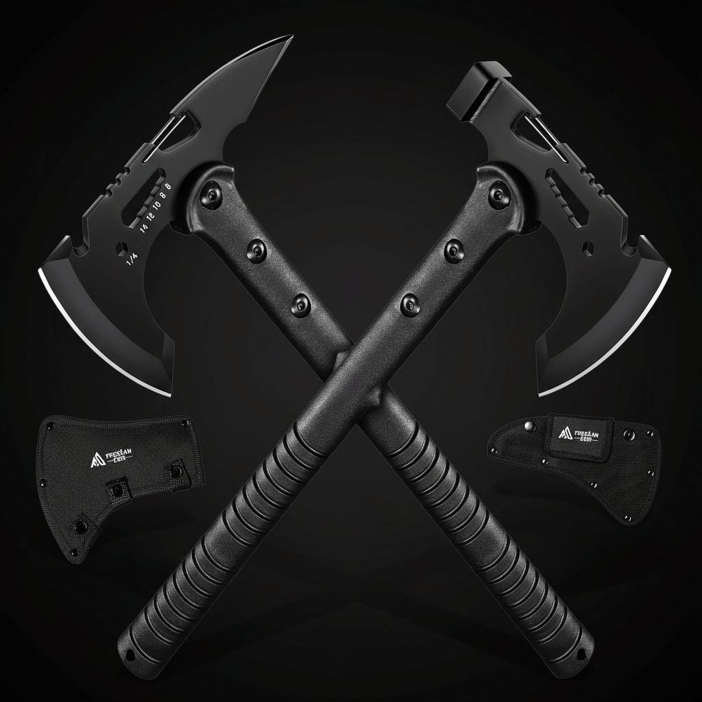 Camping Axe Set 4 Piece Tactical Hatchet Set with 2 Canvas Sheaths