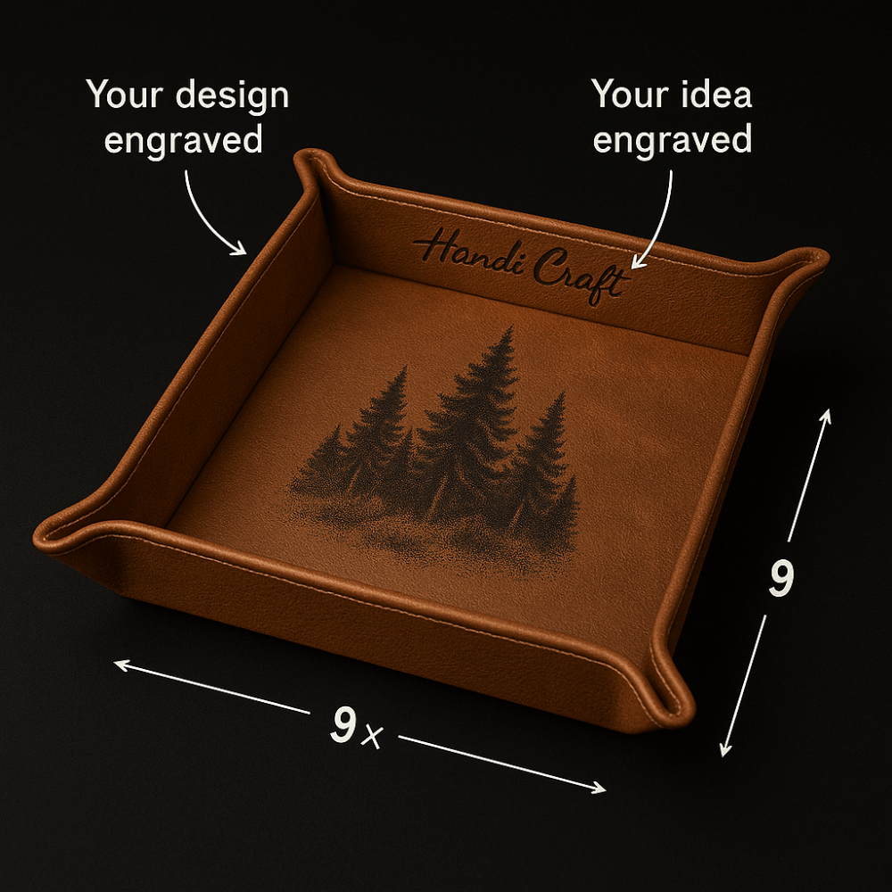 Leather catchall tray customize laser engraving desk organizer tray