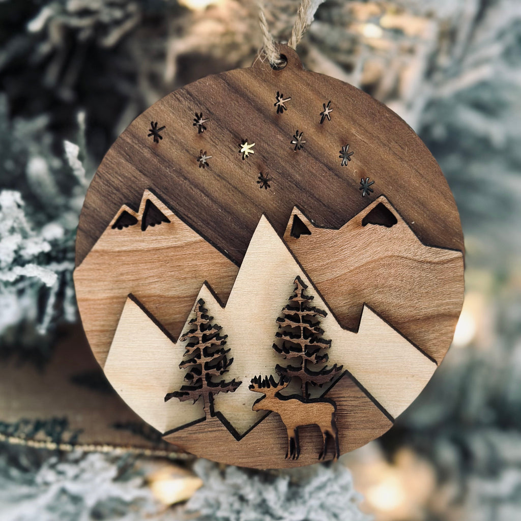 Wolf Mountain - Layered 3-D Wooden Ornament Collection by Acorn & Fox