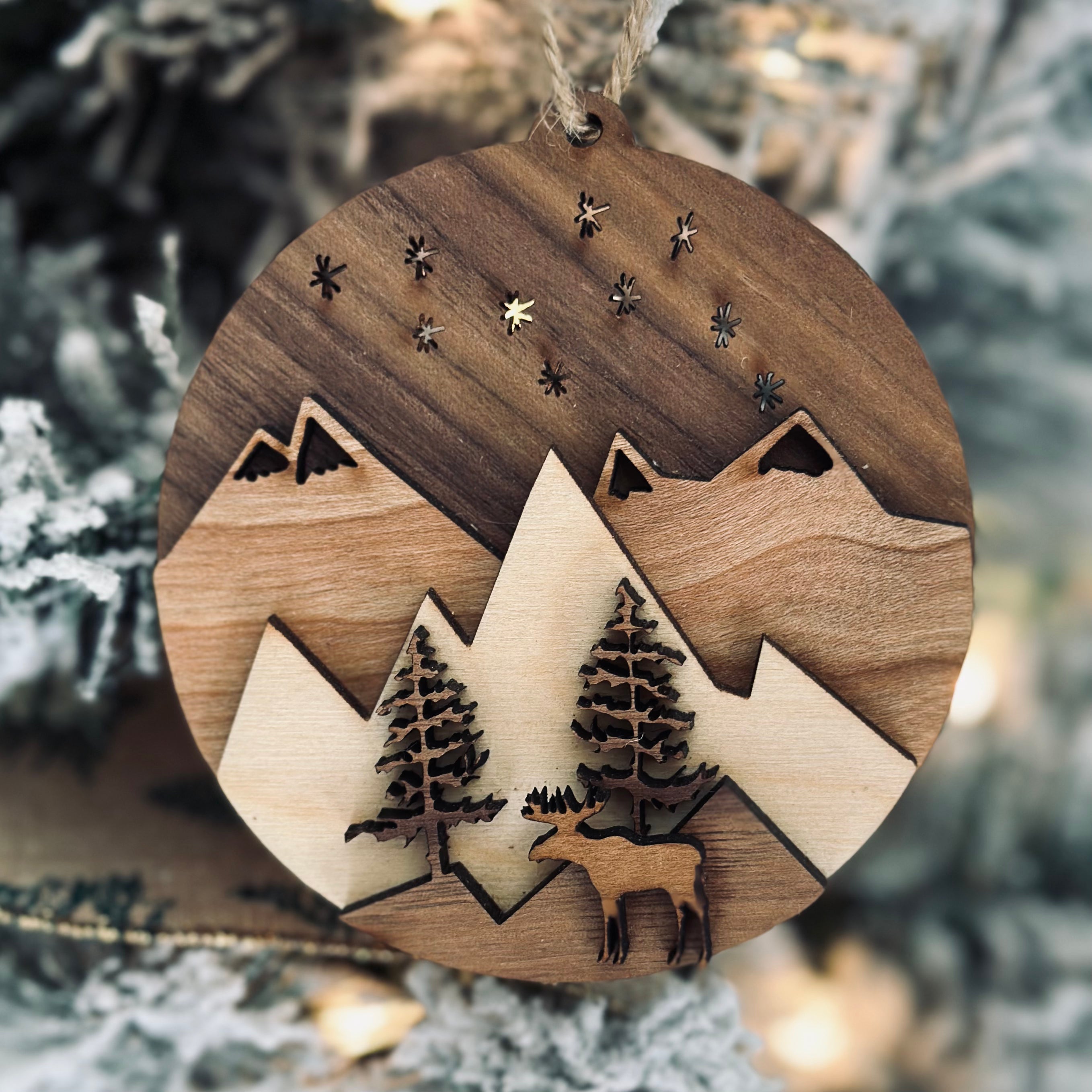 Wolf Mountain - Layered 3-D Wooden Ornament Collection by Acorn & Fox
