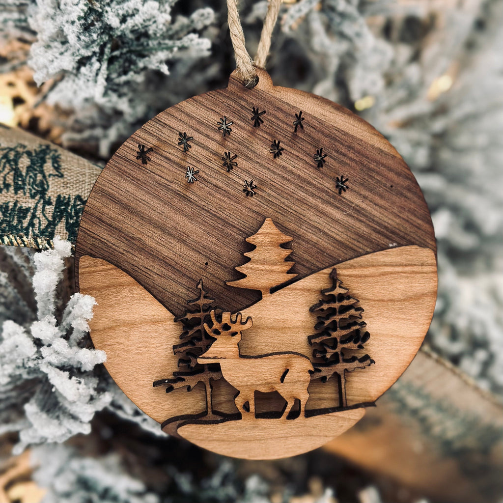 Wolf Mountain - Layered 3-D Wooden Ornament Collection by Acorn & Fox