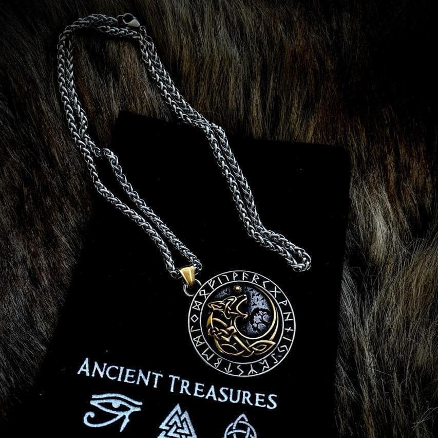 Vikings Fenrir Wolf Runic Necklace