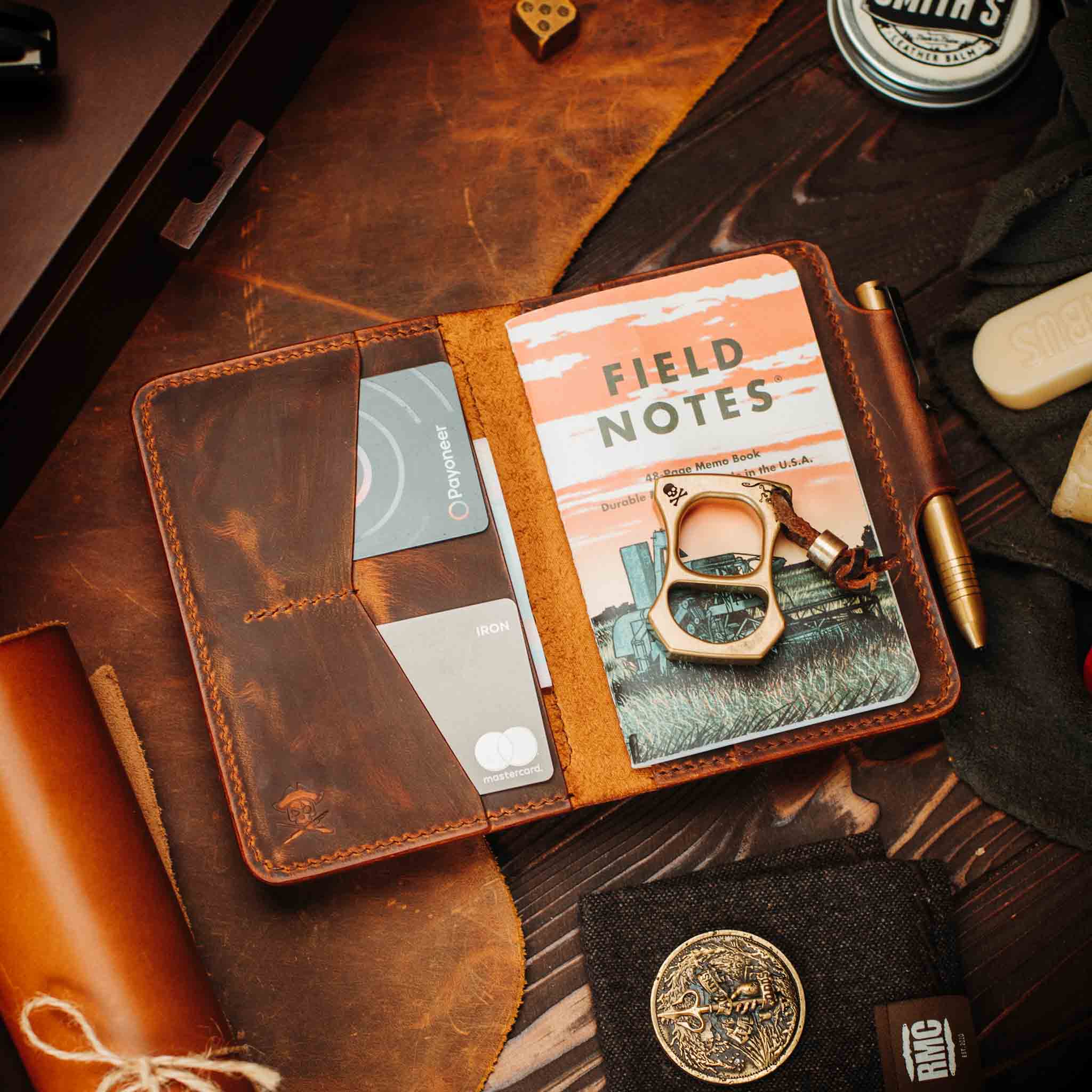 Pirate Goods Quartermaster v2 Passport Wallet – Leather Travel EDC Organizer with Velcro Panel & Field Notes Holder